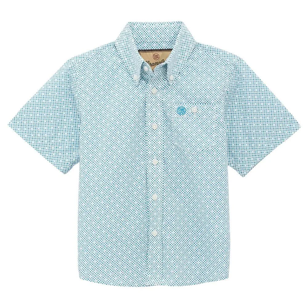 Wrangler Boy's Teal Print Short Sleeve Shirt