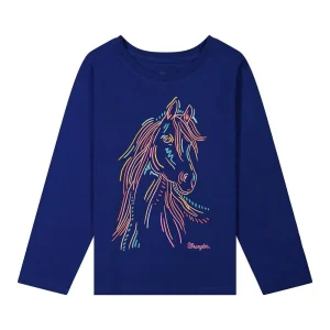 Wrangler Girl's Navy Horse Long Sleeve Tee Shirt