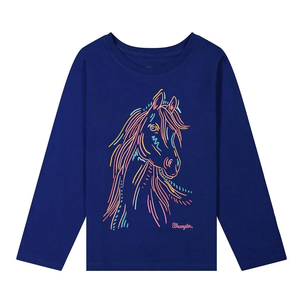 Wrangler Girl's Navy Horse Long Sleeve Tee Shirt