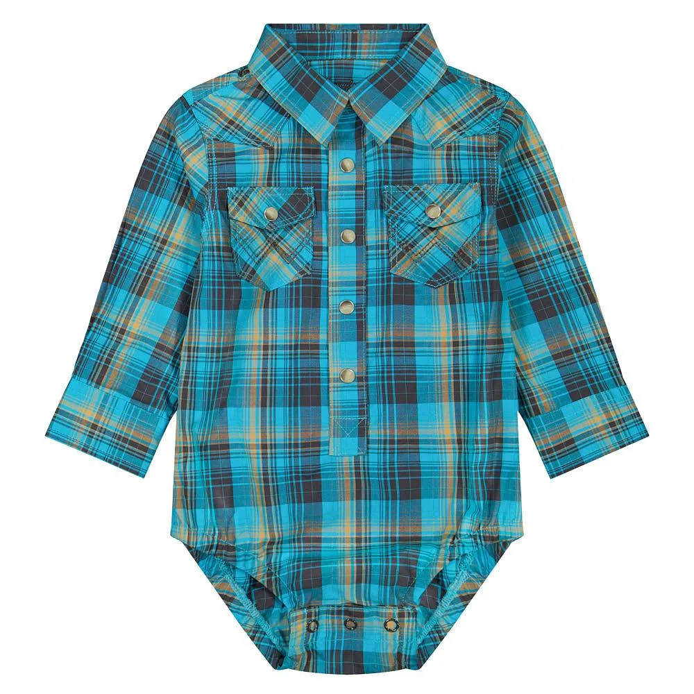 Wrangler Infant Teal Plaid Onesie