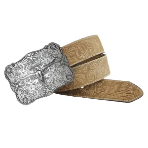Wrangler Men's Crazy Horse Embossed Belt with Longhorn Buckle