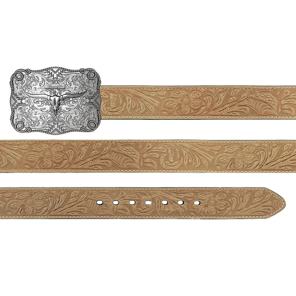 Wrangler Men's Crazy Horse Embossed Belt with Longhorn Buckle - Image 2