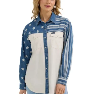 Wrangler Women's Long Sleeve Denim Snap Top