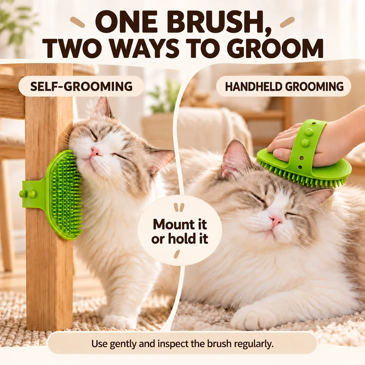 Wraparound Cat Self-Grooming Brush – Furniture-Leg & Handheld Groomer - Image 2