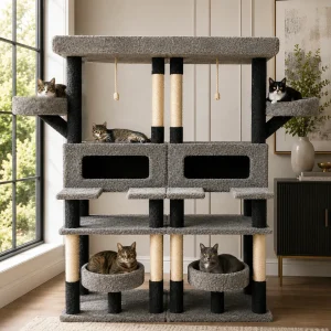 XXL Cat Condo Tower for Multi-Cat Homes with Dual Enclosed Houses