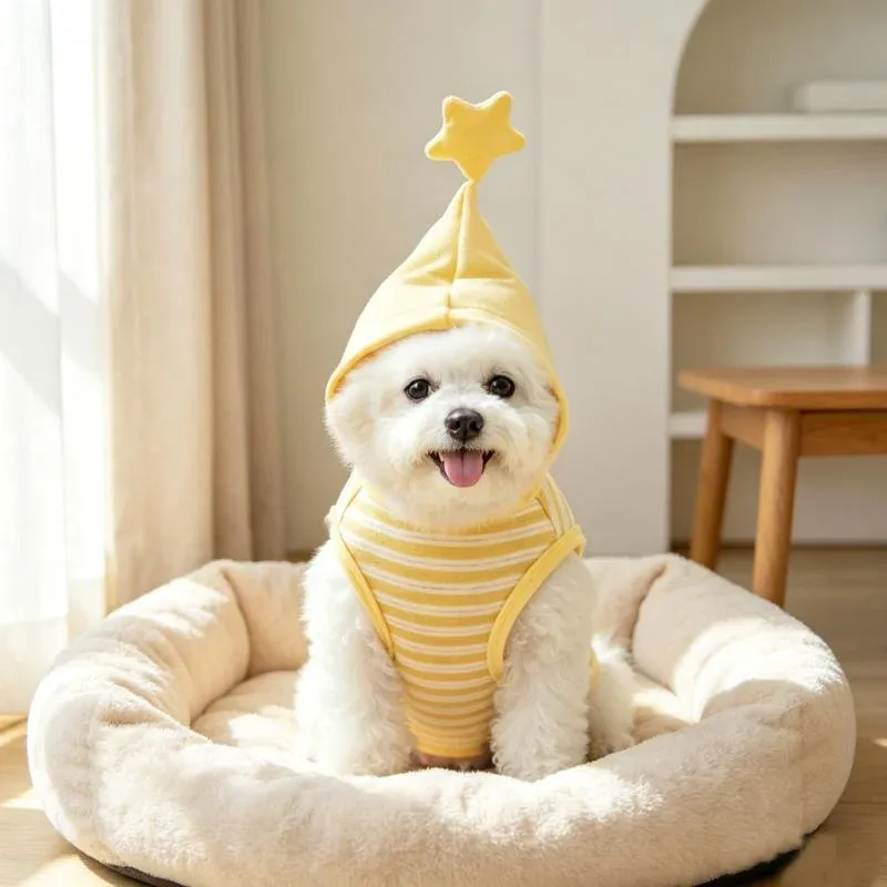 Yellow Striped Pet Pajamas with Star Hood - Image 2