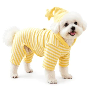 Yellow Striped Pet Pajamas with Star Hood