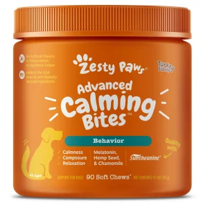Zesty Paws Advanced Calming Bites w/ Melatonin, Turkey Flavor, 90ct for Dogs