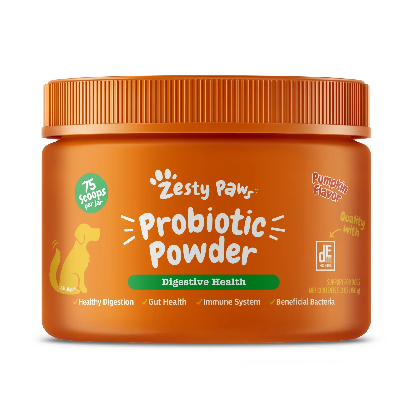 Zesty Paws Probiotic Powder, Pumpkin Flavor, 150g Jar for Dogs