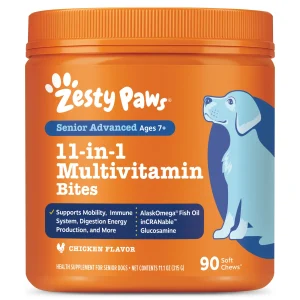Zesty Paws Senior Advanced 11-in-1 Multivitamin Bites, Chicken Flavor, 90ct for Dogs
