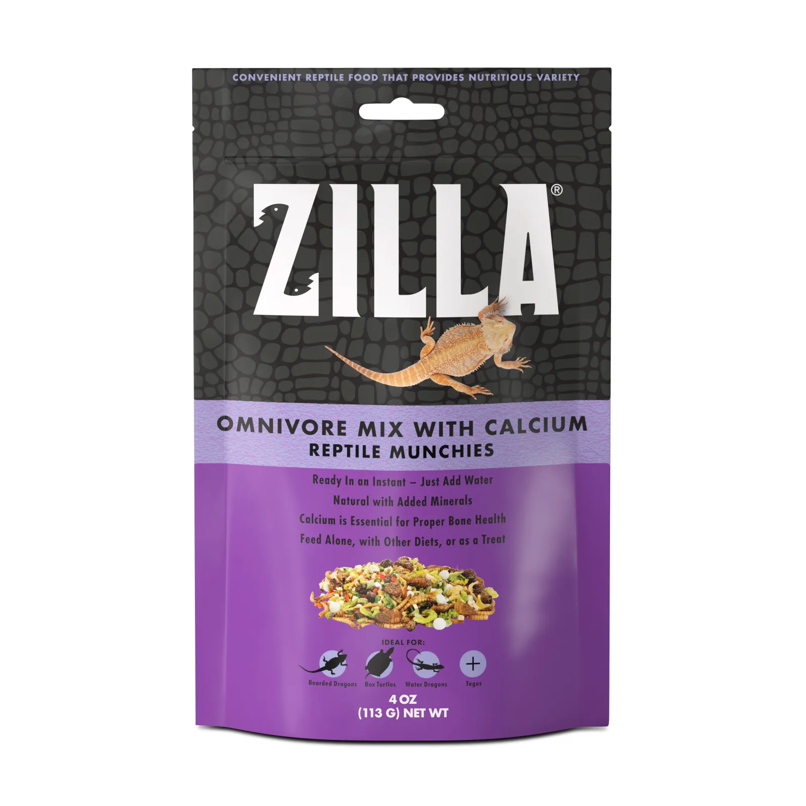 Zilla Reptile Munchies, Omnivore Mix with Calcium 4 oz.