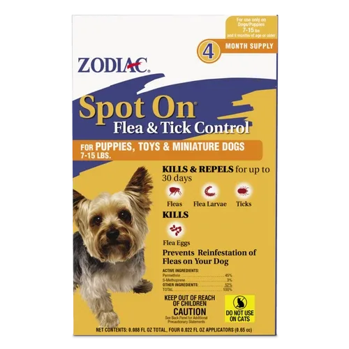 Zodiac Spot On Flea & Tick Control Puppies, Toys and Miniature Dogs 7-15 lbs 4 Pack - Image 2