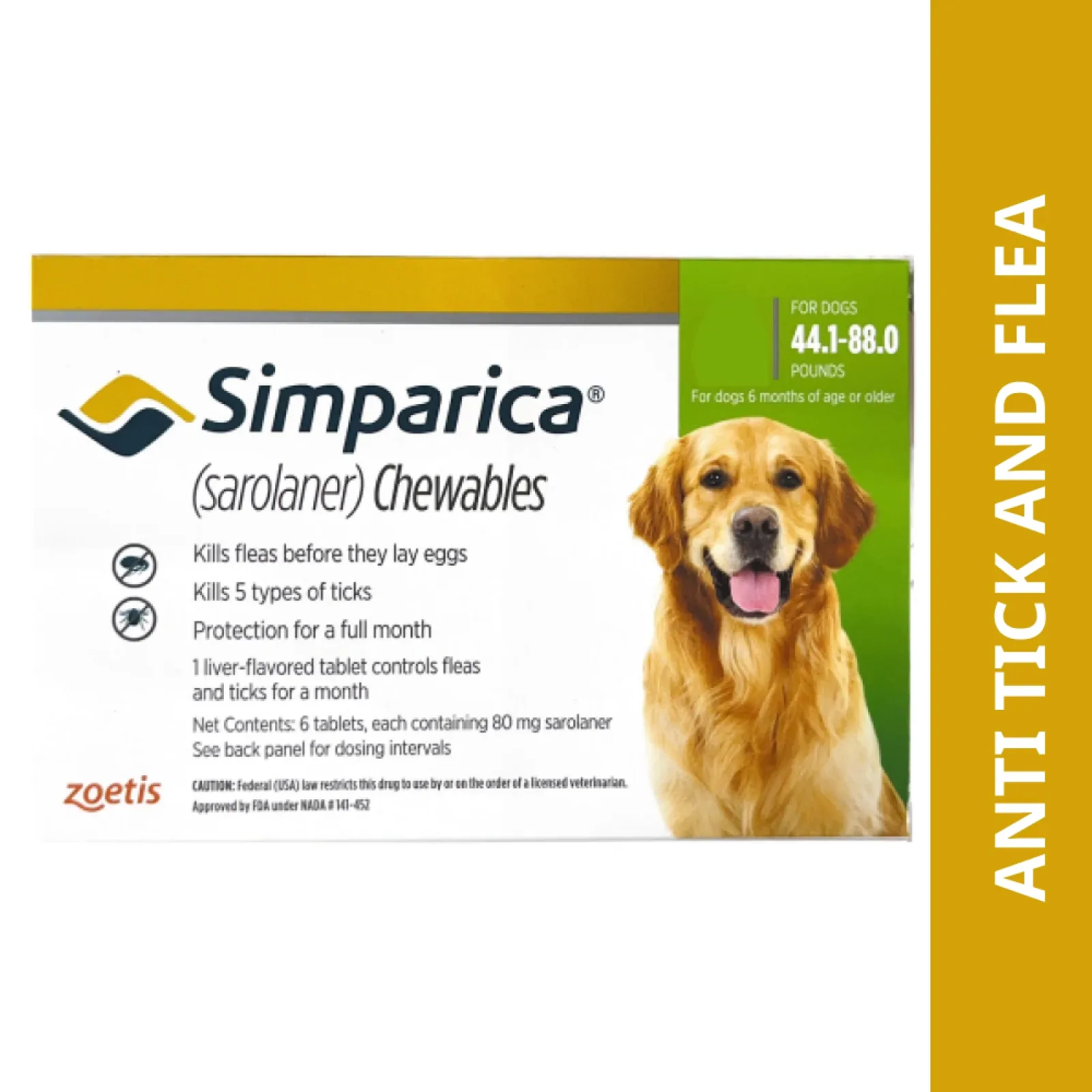 Zoetis Simparica (Sarolaner) Tick and Flea Control Tablet for Dogs (1 tablet)