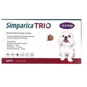 Zoetis Simparica Trio (Sarolaner) Tick and Flea Control Tablet for Dogs (1 tablet)
