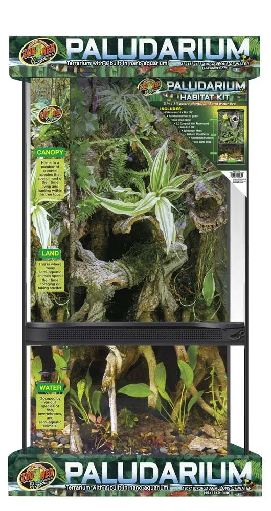 Zoo Med Paludarium Terrarium with Nano Aquarium Habitat Black, Clear 18 in x 36 in 10 gal SD-3