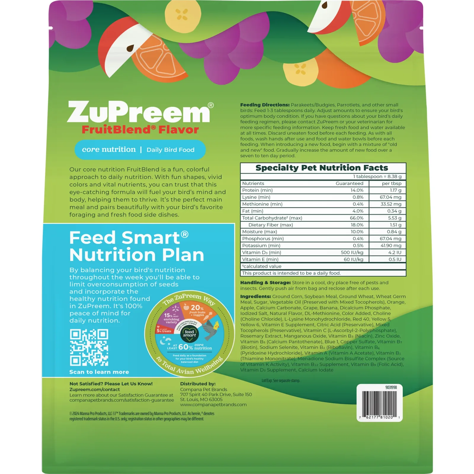 Zupreem FruitBlend Flavor with Natural Fruit Flavors Small Bird Food 2lb- Parakeets, Budgies, Parrotlets - Image 2