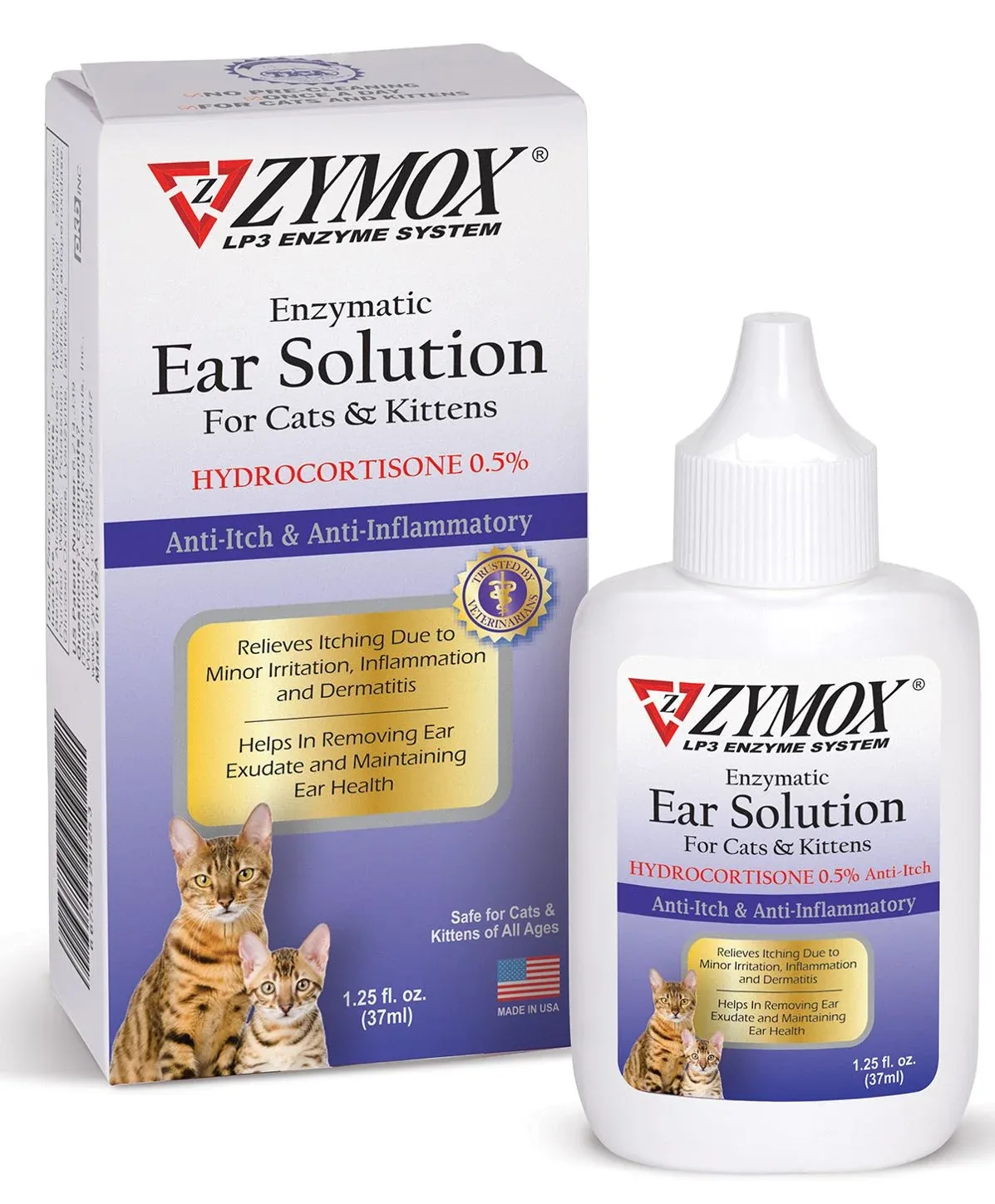 Zymox Enzymatic Ear Solution 0.5% Hydrocortisone for Cats & Kittens 1.25 oz
